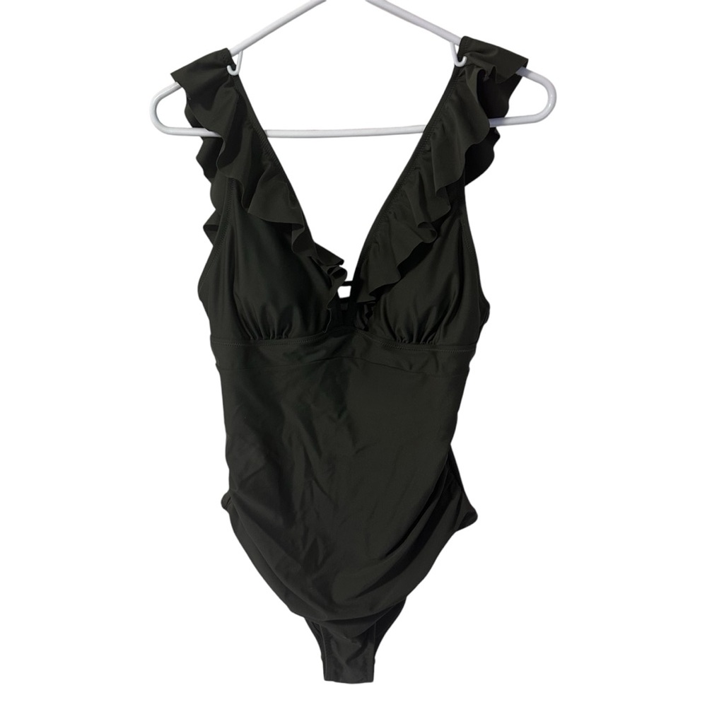 Cupshe Olive Green Ruffle One Piece Swimsuit XL NWT Lace Up Open Back Ruched